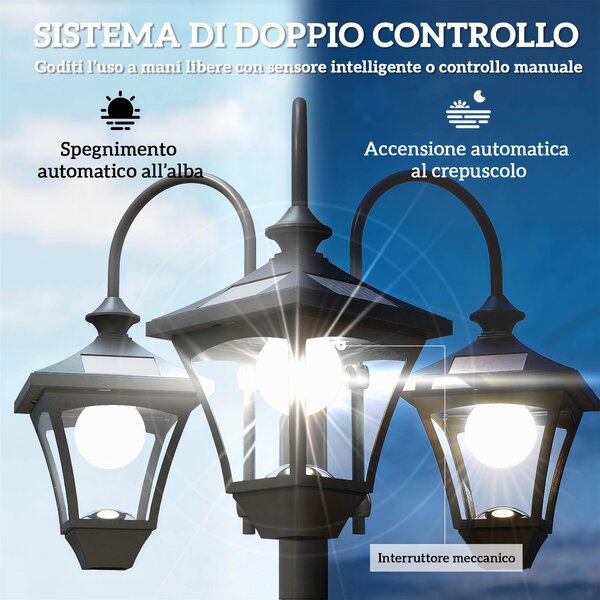 Outsunny Lampione da Giardino Solare 1.85 m in Acciaio Inox con Altezza Regolabile, IP44 Impermeabile | Aosom Italy