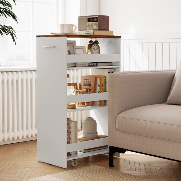 Costway Carrello portaoggetti da cucina con maniglia ruote, Scaffale mobile salvaspazio con scaffali stretti 47,5 x 30 x 80,5 cm Bianco