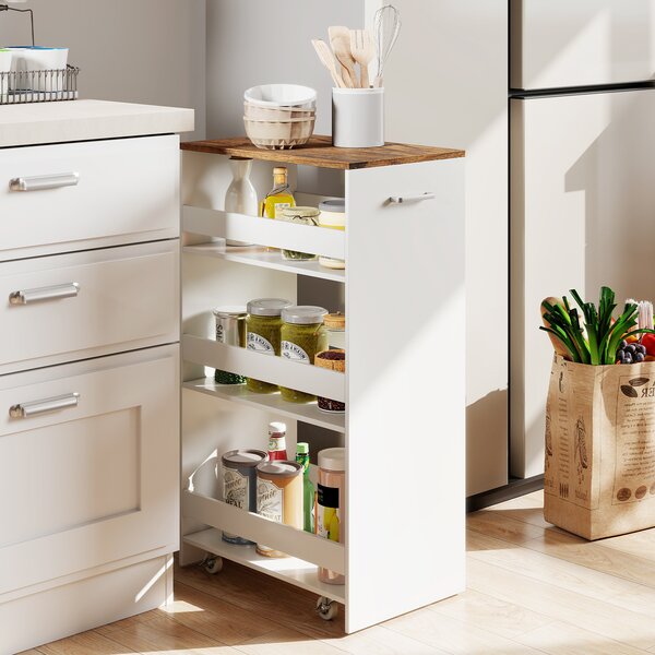 Costway Carrello portaoggetti da cucina con maniglia ruote, Scaffale mobile salvaspazio con scaffali stretti 47,5 x 30 x 80,5 cm Bianco