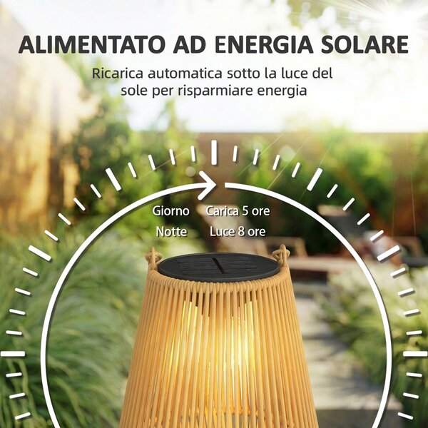 Outsunny Set di 2 Lampade Solari in Rattan,con Accensione/Spegnimento Automatico, IP44, 16x16x21 cm, Marrone | Aosom Italy