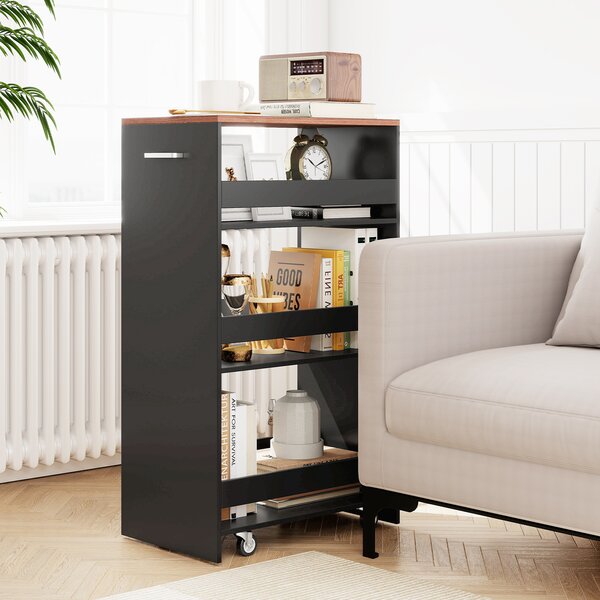 Costway Carrello portaoggetti da cucina con maniglia ruote, Scaffale mobile salvaspazio con scaffali stretti 47,5 x 30 x 80,5 cm Marrone