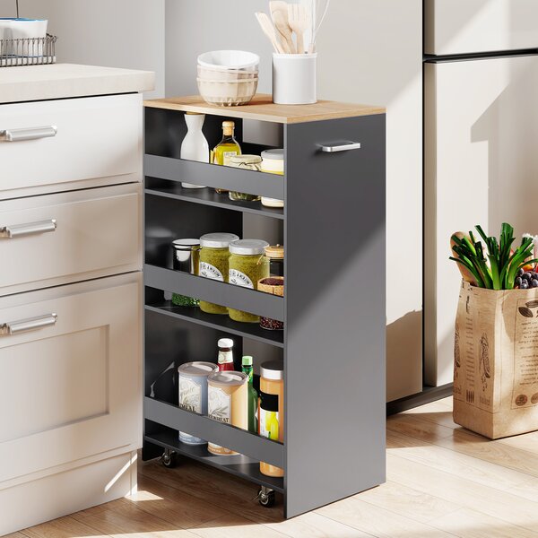 Costway Carrello portaoggetti da cucina con maniglia ruote, Scaffale mobile salvaspazio con scaffali stretti 47,5 x 30 x 80,5 cm Grigio