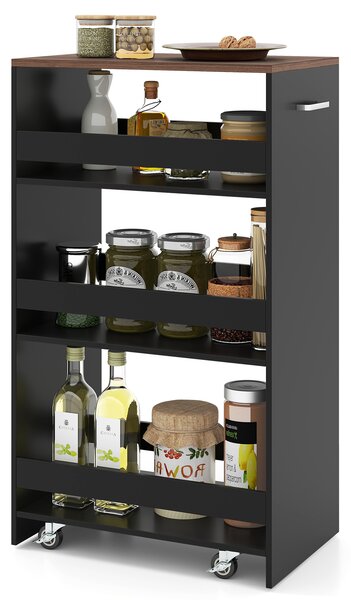 Costway Carrello portaoggetti da cucina con maniglia ruote, Scaffale mobile salvaspazio con scaffali stretti 47,5 x 30 x 80,5 cm Marrone