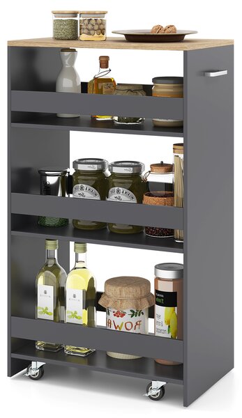 Costway Carrello portaoggetti da cucina con maniglia ruote, Scaffale mobile salvaspazio con scaffali stretti 47,5 x 30 x 80,5 cm Grigio