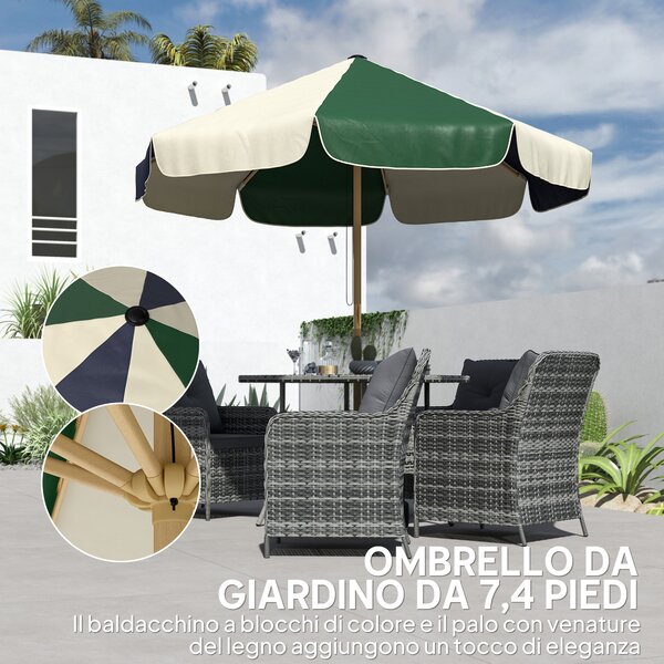 Outsunny Ombrellone da Giardino con Telaio Effetto Legno, Tettuccio a Blocchi di Colore con 8 Stecche, UV 30+ | Aosom Italy