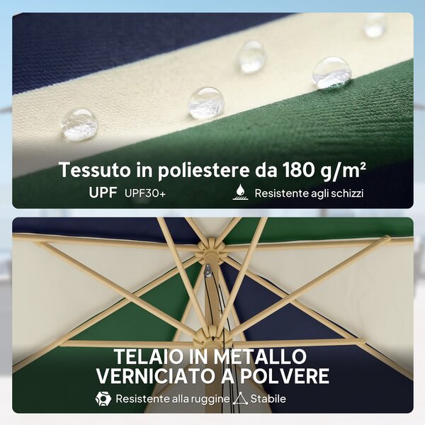 Outsunny Ombrellone da Giardino con Telaio Effetto Legno, Tettuccio a Blocchi di Colore con 8 Stecche, UV 30+ | Aosom Italy
