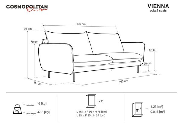 Divano in velluto verde scuro 160 cm Vienna - Cosmopolitan Design