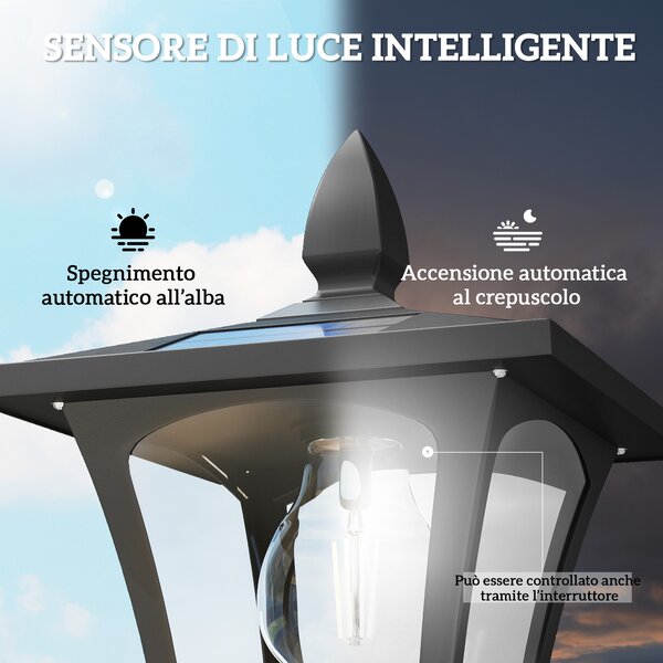 Outsunny Lampione da Giardino Solare 1.6 m in Alluminio, Accensione Automatico, IP44 Impermeabile, Nero | Aosom Italy