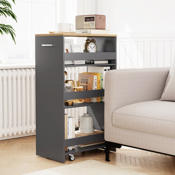 Costway Carrello portaoggetti da cucina con maniglia ruote, Scaffale mobile salvaspazio con scaffali stretti 47,5 x 30 x 80,5 cm Grigio