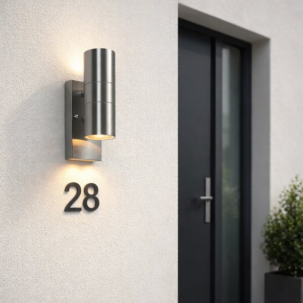 Lampada da parete per esterni in acciaio 2 luci IP44 con sensore crepuscolare - Duo