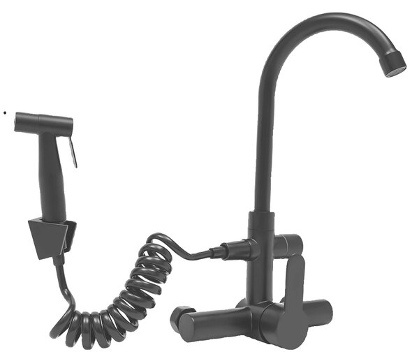 Rubinetto da cucina a parete, design moderno, ruotabile di 180°, nero, G1/2