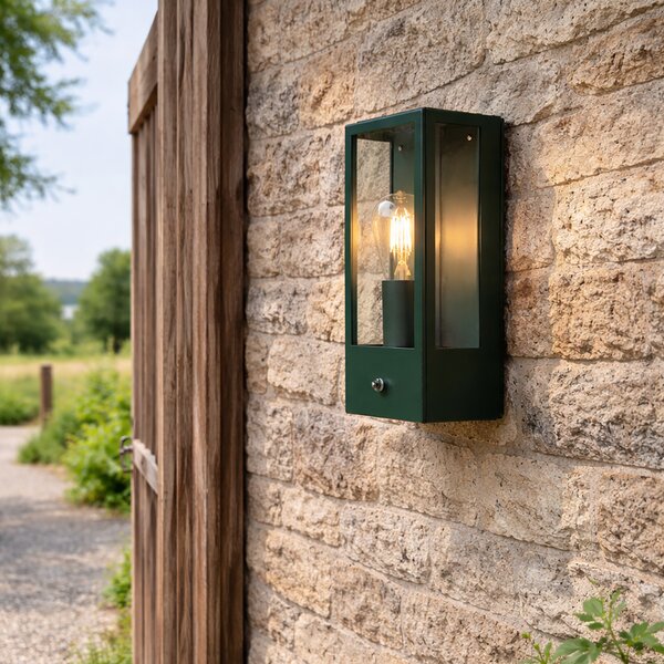 Lampada da parete per esterni verde scuro con sensore crepuscolare IP44 - Rotterdam