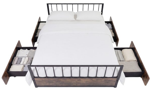 Costway Struttura letto singola con 2 cassetti e testiera in stile industriale, Letto a piattaforma con doghe metalliche resistenti