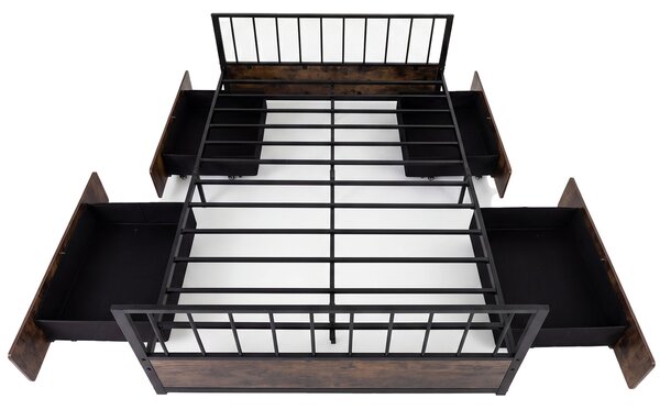 Costway Struttura letto singola con 2 cassetti e testiera in stile industriale, Letto a piattaforma con doghe metalliche resistenti
