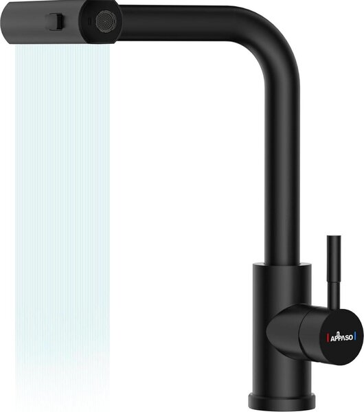 Rubinetto da cucina nero Rubinetto a cascata ad alta pressione 3 tipi di getto 360° acciaio inox