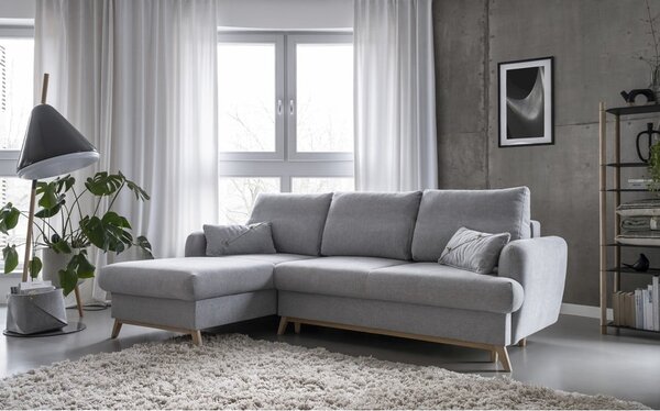 Divano angolare grigio chiaro allungabile/con contenitore (con penisola a sinistra/con chaise lounge) Scandic Lagom – Miuform