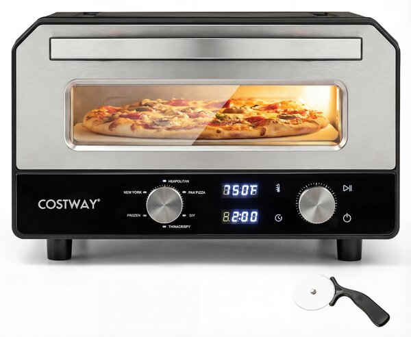 Costway Forno elettrico per pizza da interno con pietra refrattaria e 6 modalità preimpostate, Forno da banco per pizze 30 cm con cottura rapida fino a 400℃