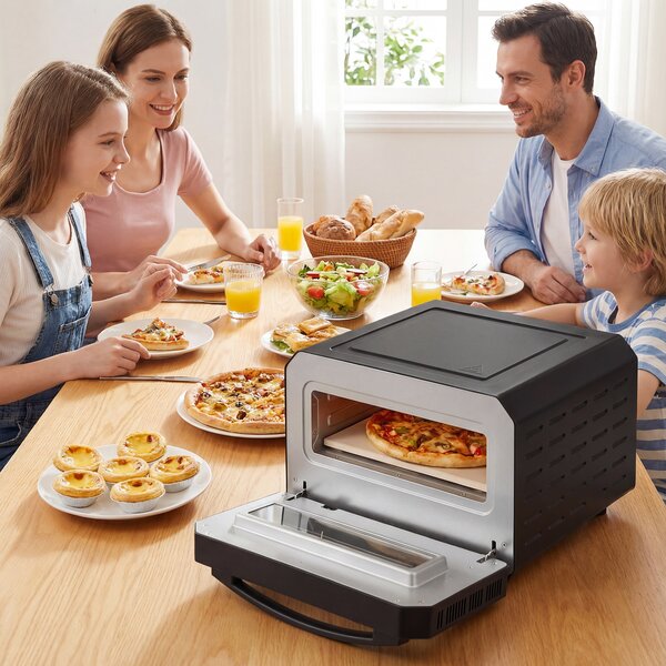 Costway Forno elettrico per pizza da interno con pietra refrattaria e 6 modalità preimpostate, Forno da banco per pizze 30 cm con cottura rapida fino a 400℃