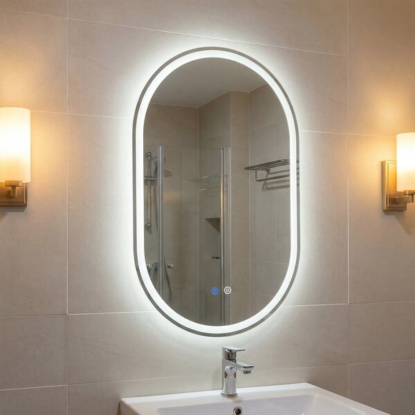 Costway Specchio illuminato per bagno con anti-appannamento e luce regolabile, Specchio infrangibile in vetro temperato 80x50 cm