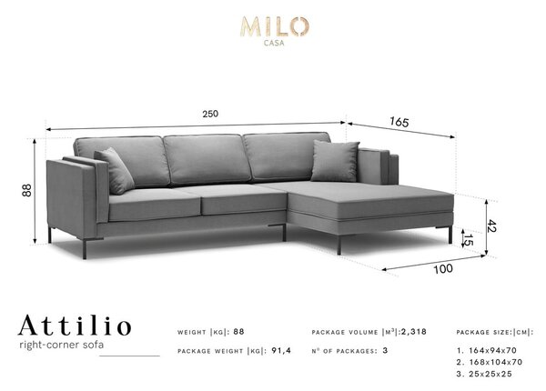 Divano angolare grigio , angolo destro Attilio - Milo Casa