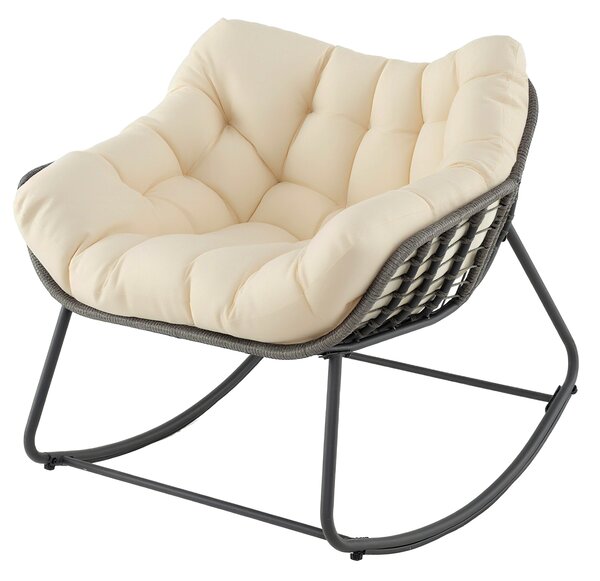 Costway Sedia per relax in rattan per interno con struttura in metallo robusto, Sedia a dondolo da esterno Beige