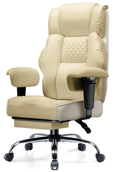 Sedia da gioco GTPLAYER, sedia da ufficio ampia con molle insacchettate, sedia ergonomica per PC, sedia da scrivania regolabile e girevole, , avorio