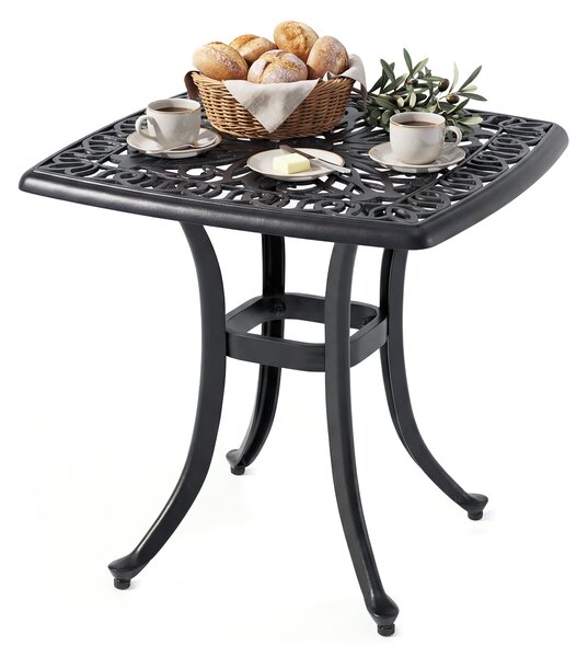 Costway Tavolino laterale da esterno in alluminio fuso antiruggine resistente alle intemperie, Tavolo quadrato da giardino con foro per ombrellone Nero
