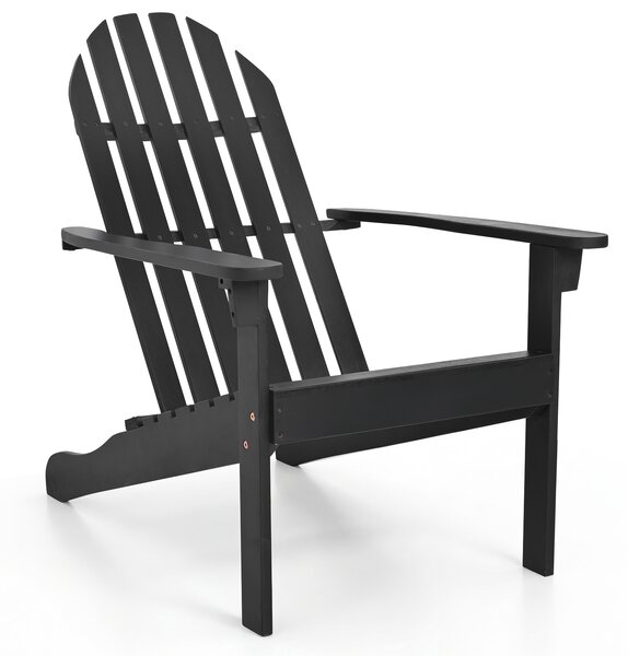Costway Sedia Adirondack da patio in legno di acacia con seduta inclinata e schienale alto, Poltrona ergonomica a doghe per veranda cortile e piscina Nero