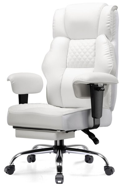 Sedia da gioco GTPLAYER, sedia da ufficio ampia con molle insacchettate, sedia ergonomica per PC, sedia da scrivania regolabile e girevole, ecopelle, bianca