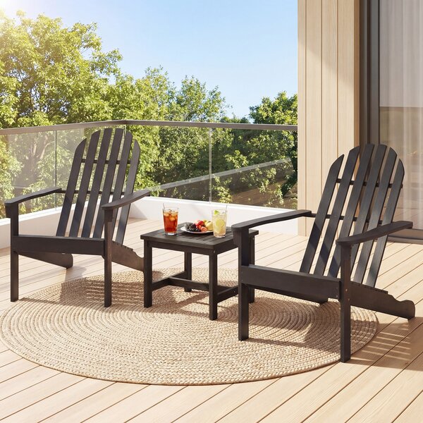 Costway Sedia Adirondack da patio in legno di acacia con seduta inclinata e schienale alto, Poltrona ergonomica a doghe per veranda cortile e piscina Nero