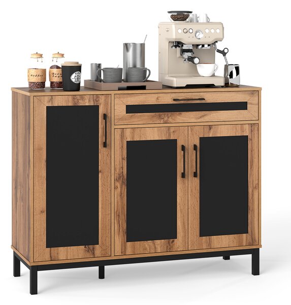 Costway Credenza buffet da cucina stile fattoria con cassetto e mensole rimovibili, Consolle moderna a 3 ante per bar soggiorno 120 cm