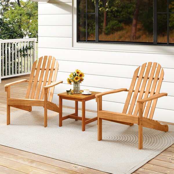 Costway Sedia Adirondack da patio in legno di acacia con seduta inclinata e schienale alto, Poltrona ergonomica a doghe per veranda cortile e piscina Naturale