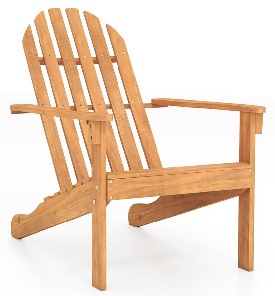 Costway Sedia Adirondack da patio in legno di acacia con seduta inclinata e schienale alto, Poltrona ergonomica a doghe per veranda cortile e piscina Naturale