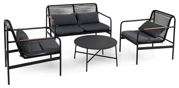 Costway Set mobili da patio 4 pezzi in vimini con cuscini, Divano 2 posti e 2 poltrone con tavolino per giardino balcone