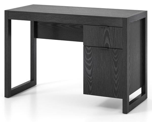 Costway Scrivania moderna per computer con armadietto e cassetto per casa e ufficio, Postazione di lavoro elegante Nero