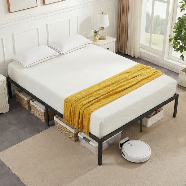 Costway Struttura letto king size in metallo con doghe resistenti e spazio sottostante senza rete necessaria, Letto a piattaforma per materasso 160x200 cm Nero