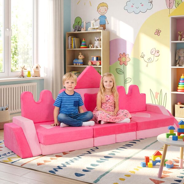 Costway Divano da gioco bambini 14 pezzi modulari in schiuma per arrampicata, Divano morbido con coperture lavabili per cameretta 3+ anni