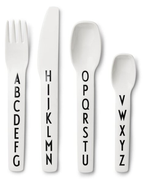 Set di 4 pezzi di posate bianche per bambini - Design Letters