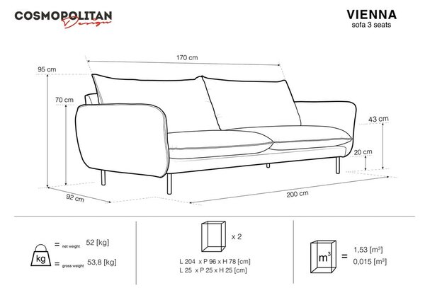 Divano beige , 200 cm Vienna - Cosmopolitan Design
