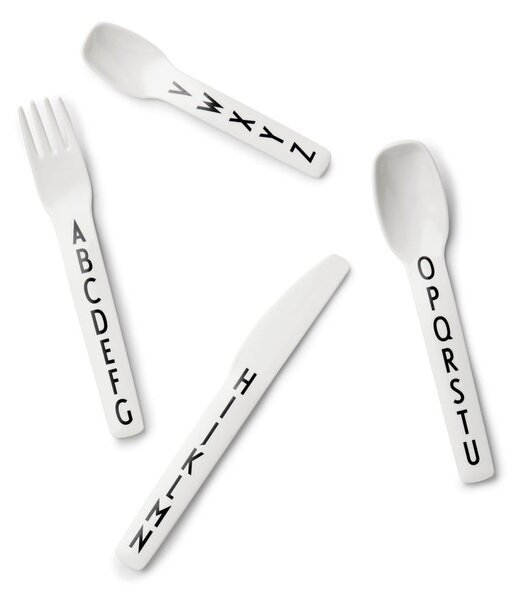 Set di 4 pezzi di posate bianche per bambini - Design Letters