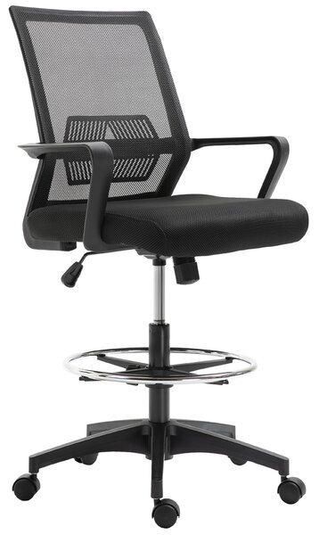 Vinsetto Sedia da Ufficio Regolabile in Tessuto a Rete con Braccioli e Anello Poggiapiedi, Supporto Traspirante, 64x59x104-124 cm, Nero | Aosom Italy
