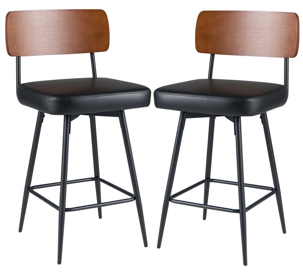Costway Set di 2 sgabelli girevoli con schienale imbottito e gambe in metallo, Sgabelli in similpelle per isola cucina e sala da pranzo Nero