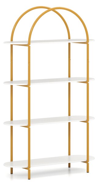 Costway Libreria forma arco 4 ripiani industriale aperta struttura metallica robusta, Organizzatore espositivo autoportante soggiorno ufficio camera letto Bianco