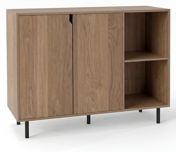 Costway Buffet cucina credenza moderna legno 2 ante 2 scomparti aperti, Buffet consolle sala pranzo ripiani regolabili gambe metallo 106x38x80cm Naturale