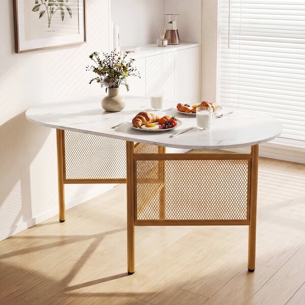 Costway Tavolo da pranzo pieghevole con ali ribaltabili per 6-8 persone, Tavolo moderno salvaspazio per cucina e soggiorno 150 cm Bianco