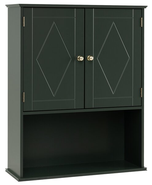Costway Armadietto muro bagno medico 2 ante ripiano aperto regolabile, Armadietto organizer salvaspazio sopra water lavanderia cucina Verde
