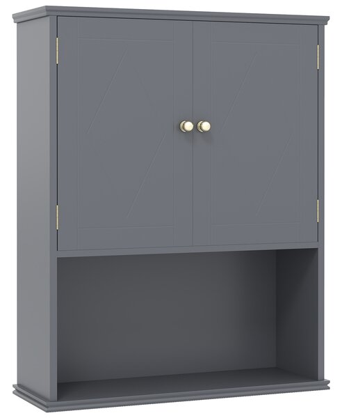 Costway Armadietto muro bagno medico 2 ante ripiano aperto regolabile, Armadietto organizer salvaspazio sopra water lavanderia cucina Grigio