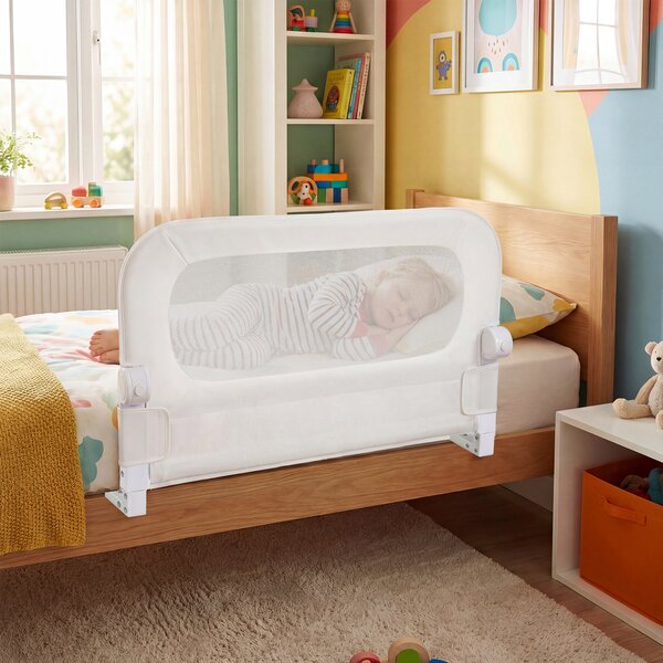 Costway Sbarra letto pieghevole per bambini con base robusta a U, Sbarra protettiva regolabile 80 cm con accessori completi Bianco