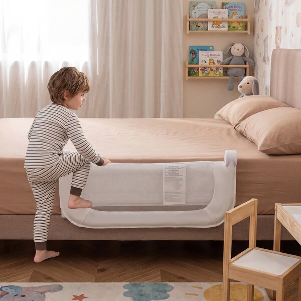Costway Sbarra letto pieghevole per bambini con base robusta a U, Sbarra protettiva regolabile 80 cm con accessori completi Bianco