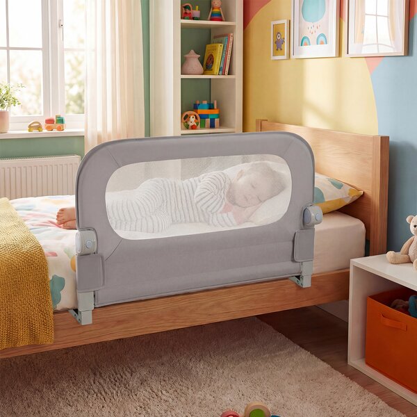Costway Sbarra letto pieghevole per bambini con base robusta a U, Sbarra protettiva regolabile 80 cm con accessori completi Grigio